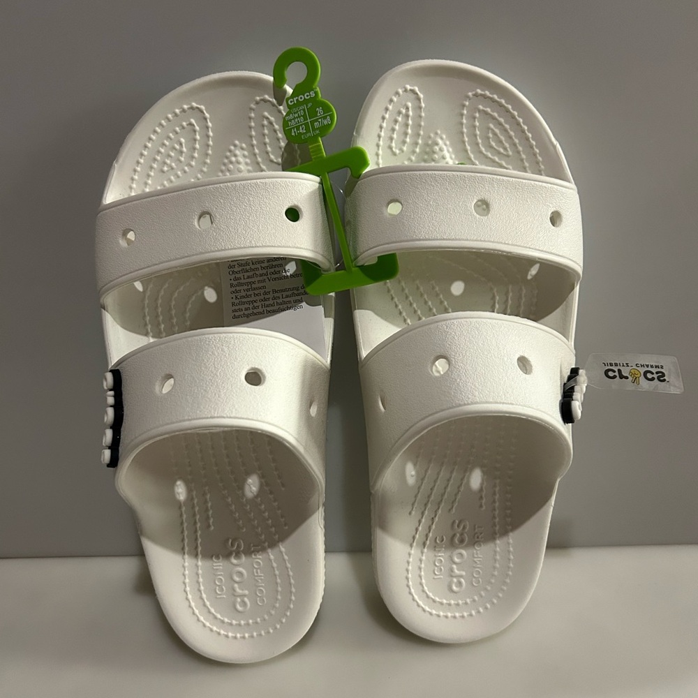 New Crocs Classic White Two-Strap Slide Sandals Unisex - Size Mens 8 / Wm 10 NWT